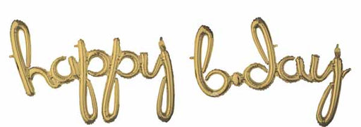Happy Bday White Gold Script Foil Balloon