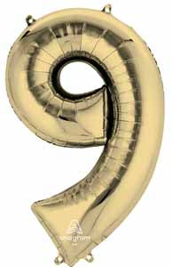 34-Inch White Gold Number 9 Balloon
