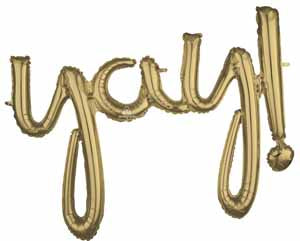 Yay! White Gold Script Phrase Balloon