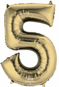 34-Inch White Gold Number 5 Balloon