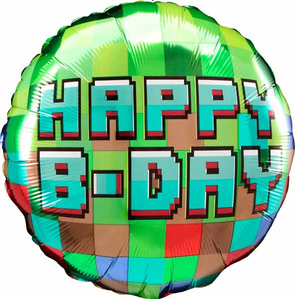 Happy Birthday Pixel Party 18-Inch Round Foil Balloon