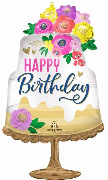 Satin Artful Floral Happy Birthday Foil Balloon, 32 Inch