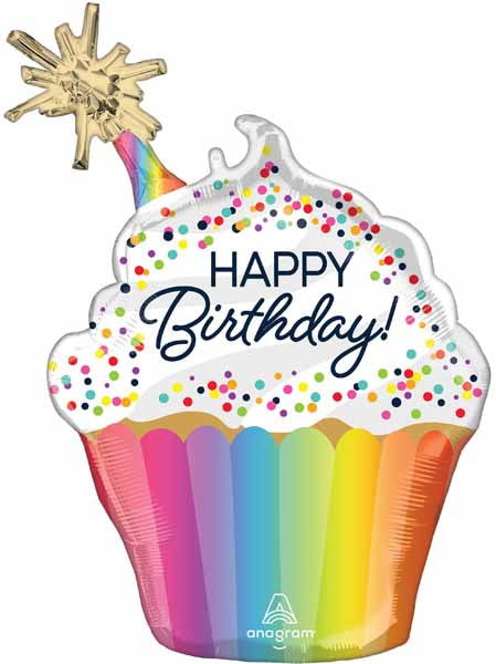 31" Confetti Sprinkle Happy Birthday Cupcake Foil Balloon
