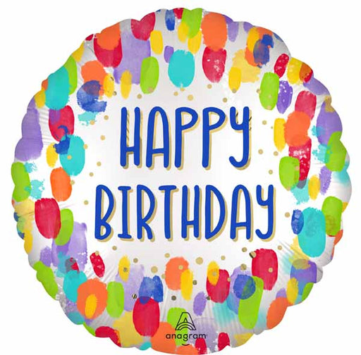 Happy Birthday Painterly Dots 18-Inch Round Foil Balloon