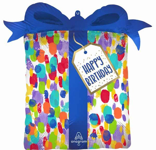 27-Inch Satin Painterly Dots Happy Birthday Foil Balloon