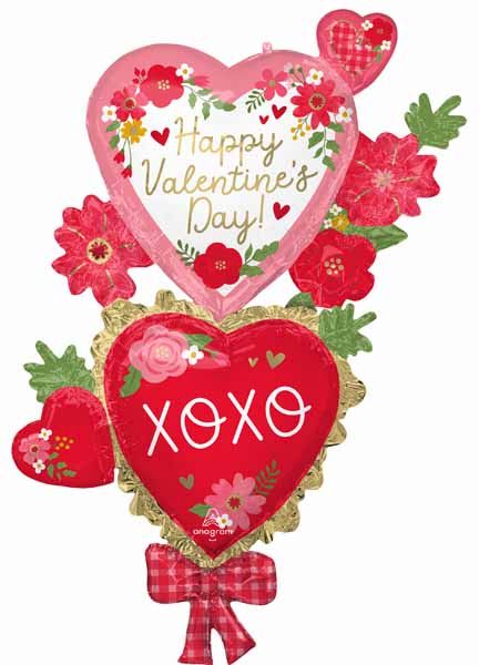59" Happy Valentine's Day Floral & XOXO Foil Balloon