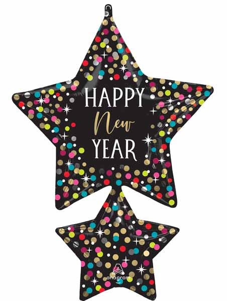 Happy New Year Confetti Stars 37" Foil Balloon