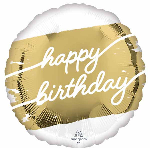 Golden Happy Birthday 18" Round Foil Balloon