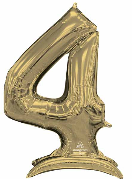 50-Inch White Gold Number 4 Stand-Up Foil Balloon