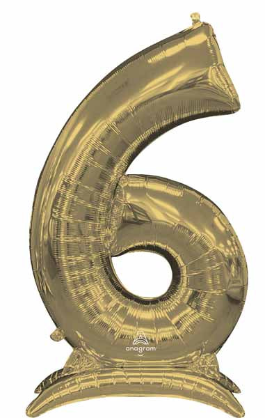White Gold Number 6 Stand-Up Foil Balloon