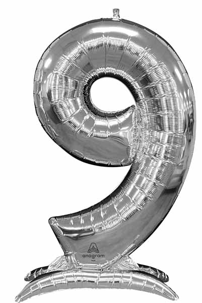 Silver Number 9 Stand-Up Balloon, 50 Inch