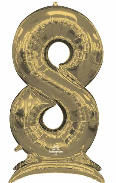 White Gold Number 8 Stand-Up Foil Balloon, 50-Inch Series