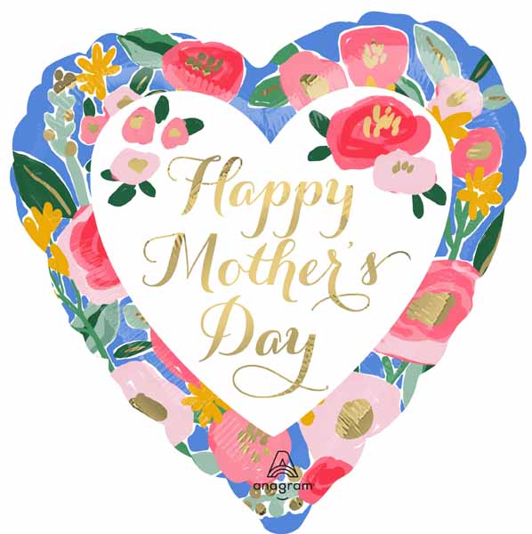 Happy Mother's Day Painted Prints 18-Inch Heart Foil Balloon