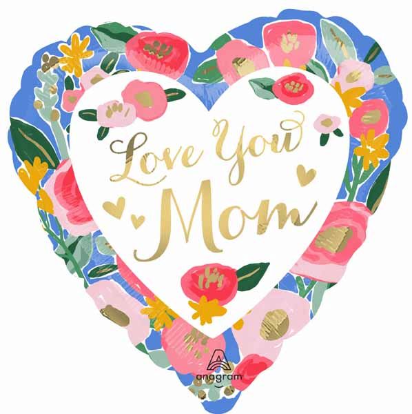 Love You Mom Prints Jumbo Heart Foil Balloon