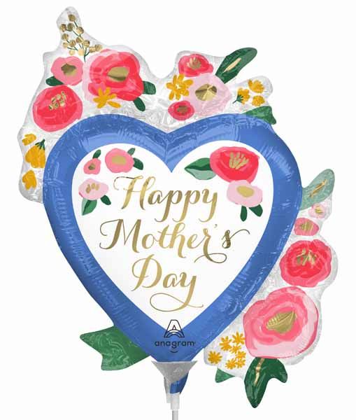 Mother's Day Painted Floral Heart Mini Foil Balloon