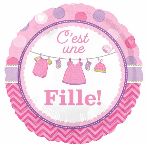 French Baby Girl Shower 18-Inch Round Foil Balloon