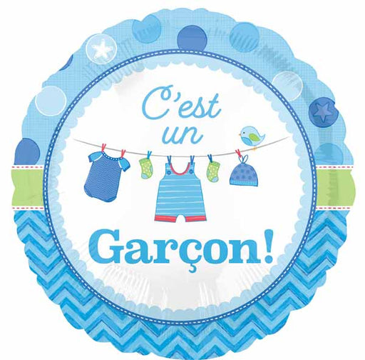 C’est un Garçon 18-Inch Round Foil Baby Shower Balloon