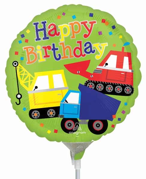 Happy Birthday Trucks 4-Inch Round Foil Balloon