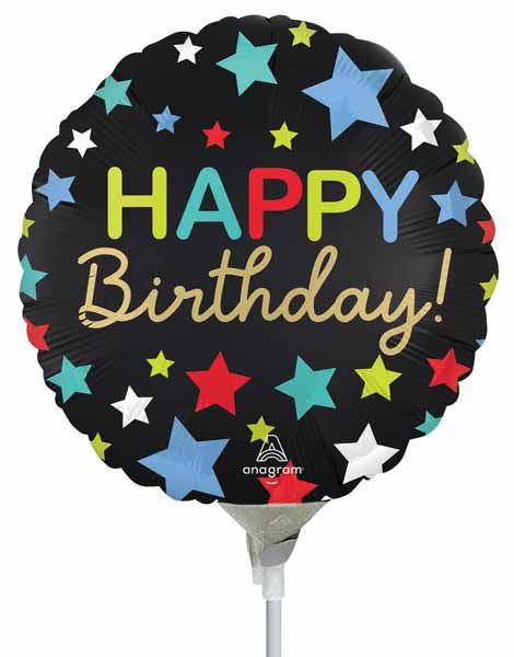 Satin Happy Birthday Stars 9-Inch Round Foil Balloon