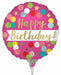 Satin Happy Birthday Pink Confetti 9" Round Foil Balloon