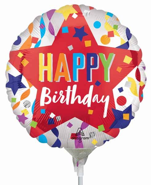 Satin Happy Birthday Star 9-Inch Round Foil Balloon