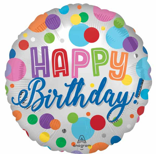 Satin Happy Birthday Orbs 18-Inch Round Foil Balloon
