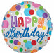 Satin Happy Birthday Orbs 18-Inch Round Foil Balloon