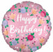 Satin Happy Birthday Peony 18-Inch Round Foil Balloon