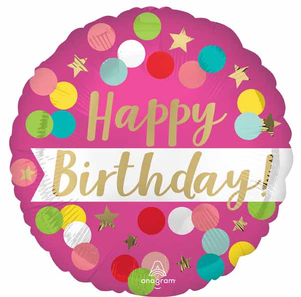 Pink Confetti Happy Birthday 18-Inch Round Foil Balloon