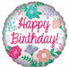 Satin Happy Birthday Garden 18" Round Foil Balloon