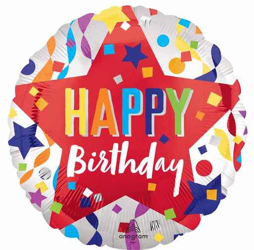 18-Inch Satin Happy Birthday Star Foil Balloon