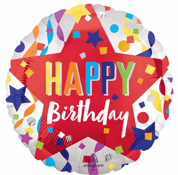 18-Inch Satin Happy Birthday Star Foil Balloon