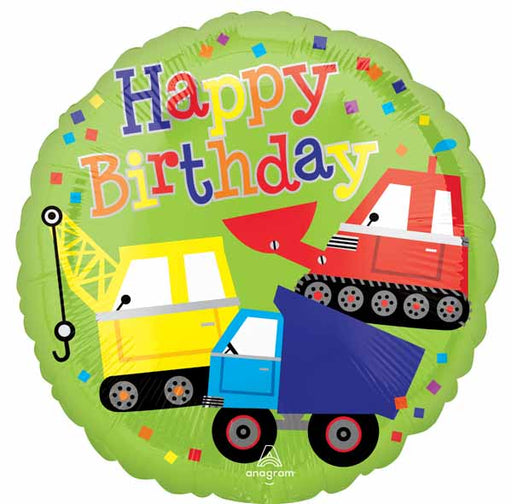 Happy Birthday Trucks 18-Inch Round Foil Balloon