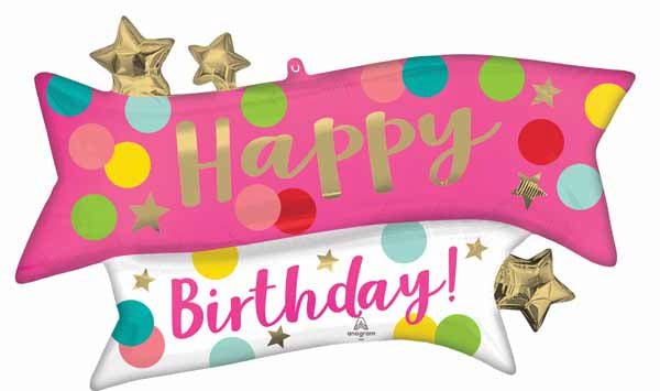 Happy Birthday Pink Confetti 38-Inch Foil Balloon