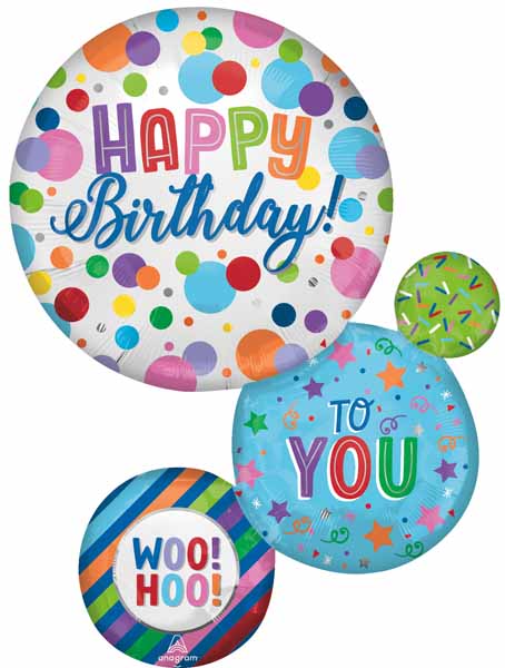 28" Satin Happy Birthday Orbs Foil Balloon