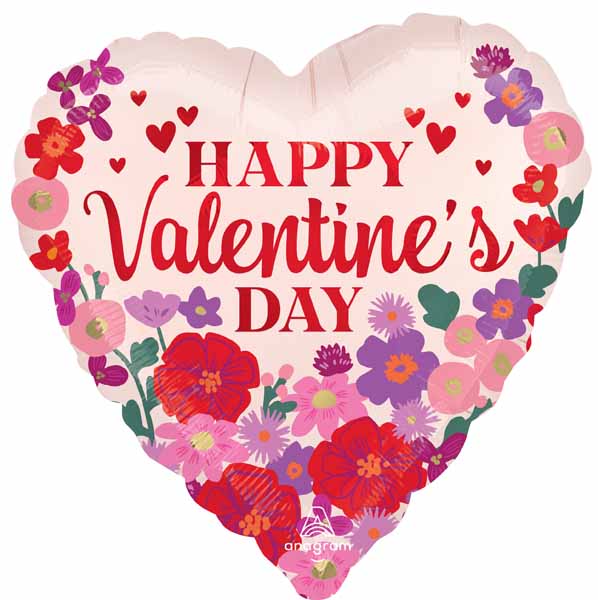Happy Valentine's Day Floral Chintz 18-Inch Heart Foil Balloon