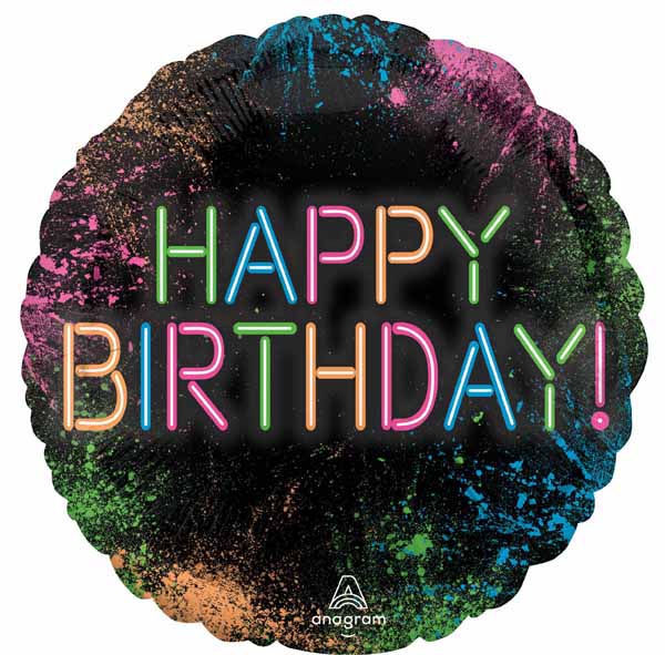Let's Glow Crazy Happy Birthday 18" Round Foil Balloon