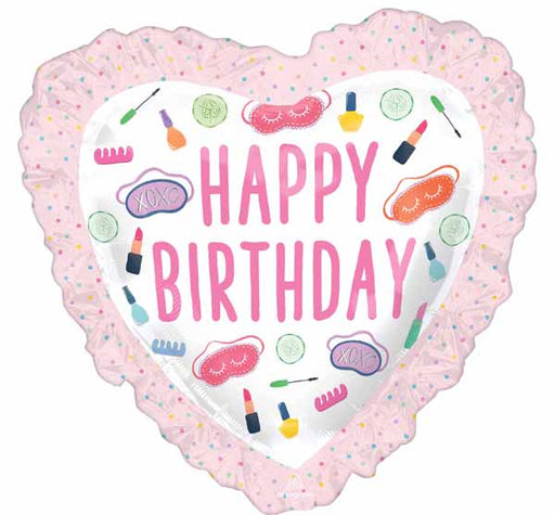 Spa Party Happy Birthday Heart Foil Balloon, 28 Inch
