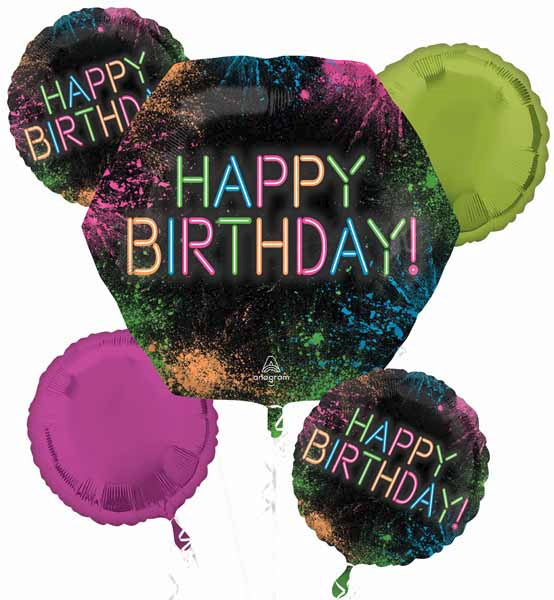 Let's Glow Crazy Happy Birthday Foil Balloon Bouquet