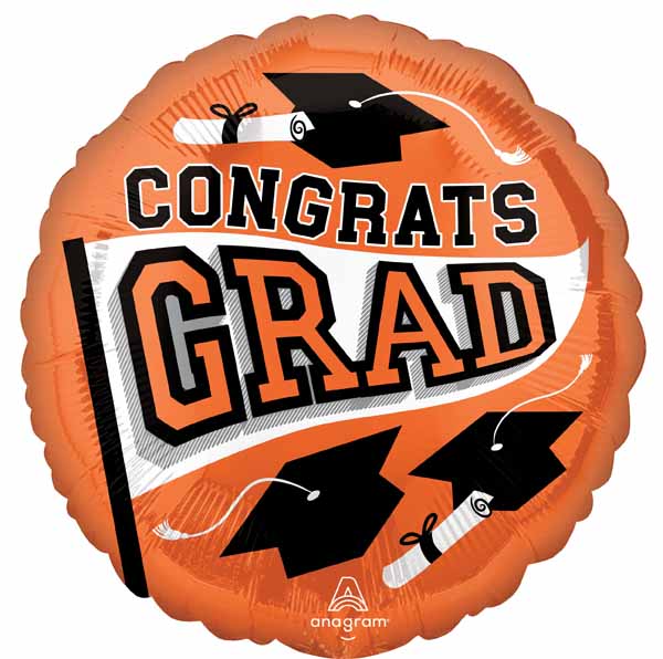 Orange School Colors Graduation Foil Balloon, 18 Inch