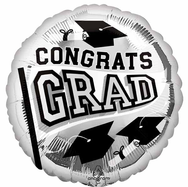 Silver Graduation 18-Inch Round Foil Balloon