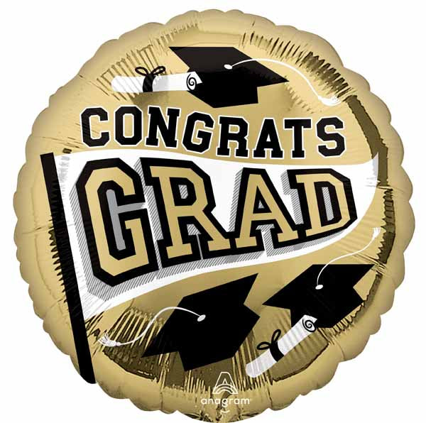Gold School Graduation 18-Inch Round Foil Balloon