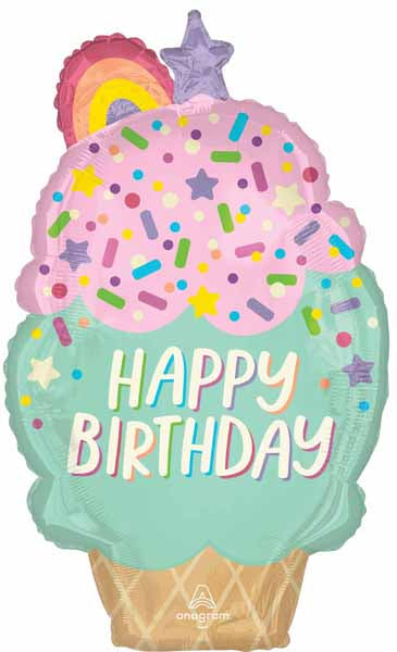 Ice Cream Party Happy Birthday Foil Balloon, 30 Inch