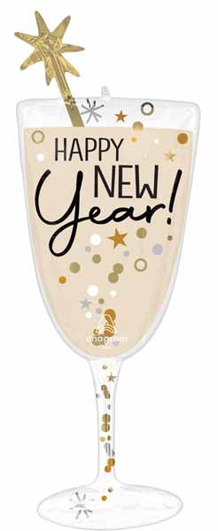Bubbly Happy New Year Glass-Shaped Foil Balloon, 40 Inch
