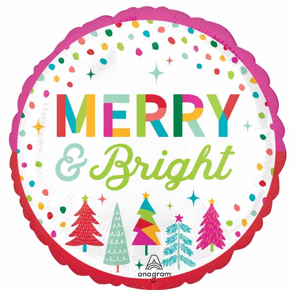 Merry & Bright 18-Inch Round Christmas Foil Balloon