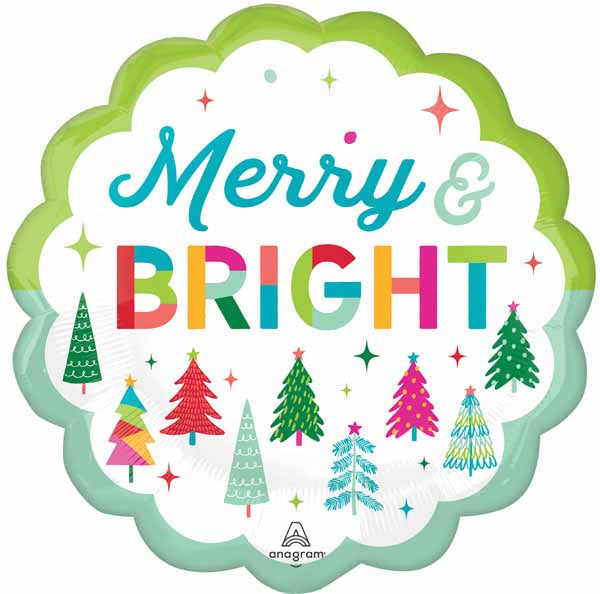 Merry & Bright 32-Inch Jumbo Round Foil Balloon