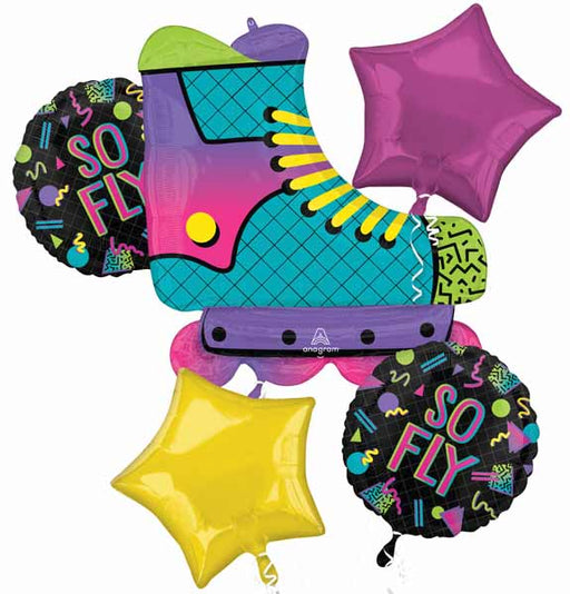 90s Party Roller Skate Foil Balloon Bouquet, 5 Pieces