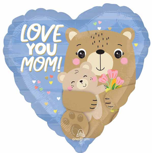 Love Mom Bear Hugs 18" Heart Foil Balloon