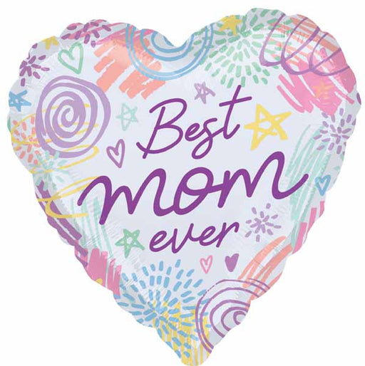 Best Mom Scribbles 18" Heart Foil Balloon