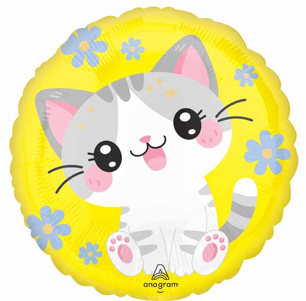 Kawaii Kitty 18-Inch Round Foil Balloon